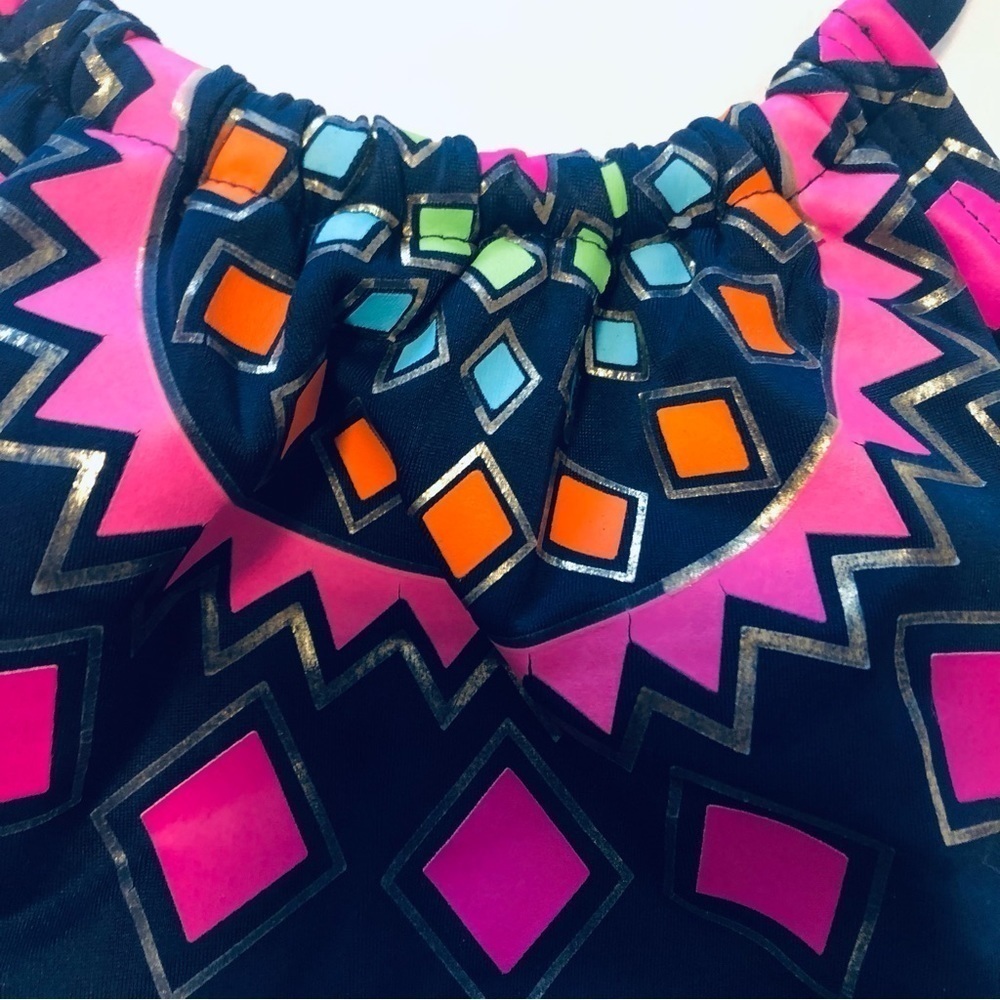 💜3/$30 Lands End 8s Girls Ruffle Tankini Swimsuit Top Navy Blue/Pink - Picture 3 of 7